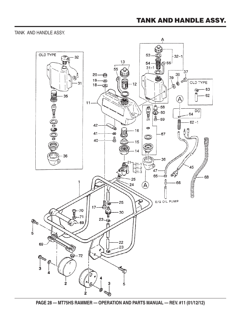 Tank and handle assy | Multiquip MT75HS User Manual | Page 28 / 50