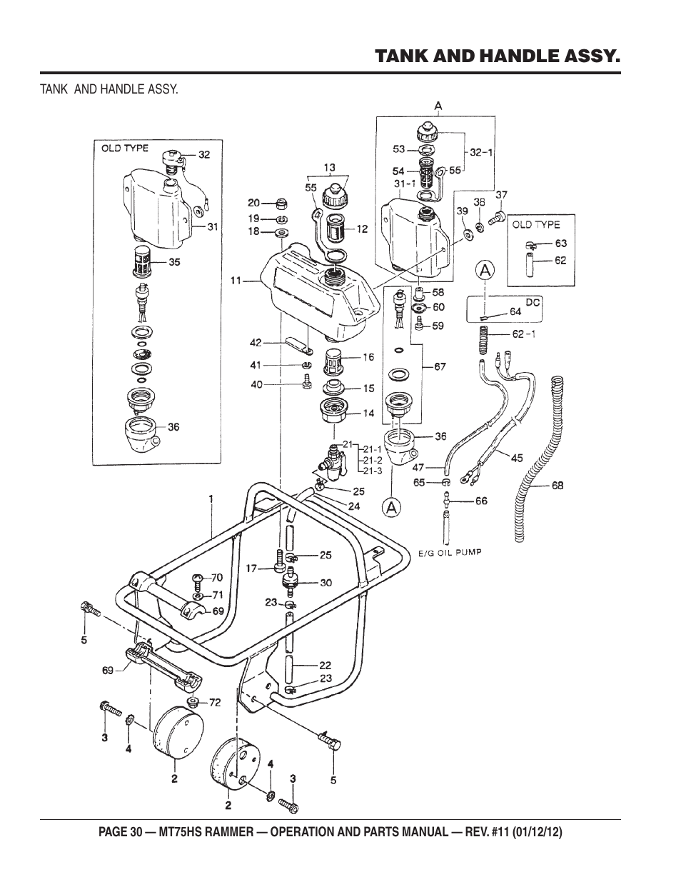 Tank and handle assy | Multiquip MT75HS User Manual | Page 30 / 50