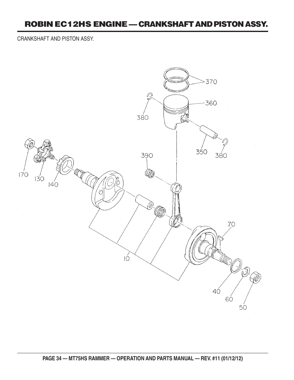 Robin ec12hs engine — crankshaft and piston assy | Multiquip MT75HS User Manual | Page 34 / 50