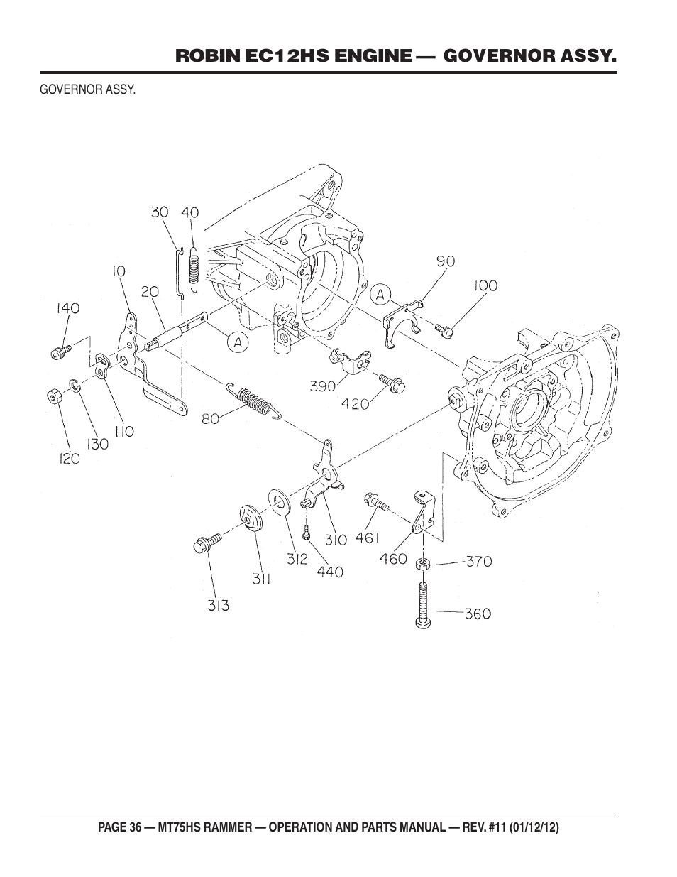 Robin ec12hs engine — governor assy | Multiquip MT75HS User Manual | Page 36 / 50