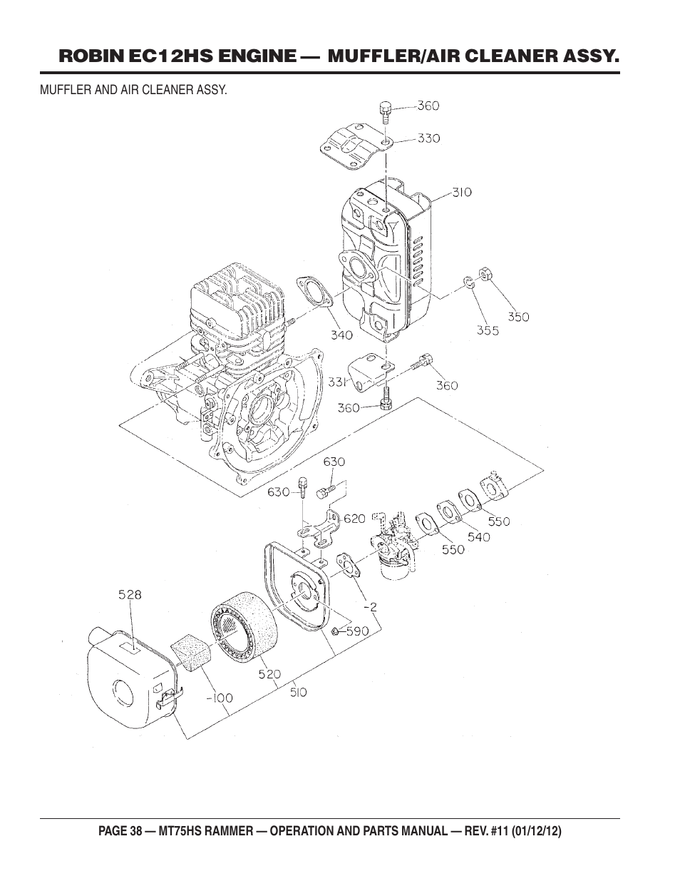 Robin ec12hs engine — muffler/air cleaner assy | Multiquip MT75HS User Manual | Page 38 / 50