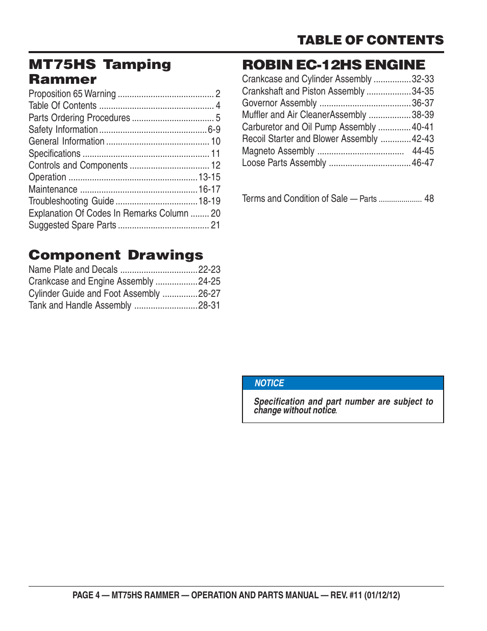 Multiquip MT75HS User Manual | Page 4 / 50