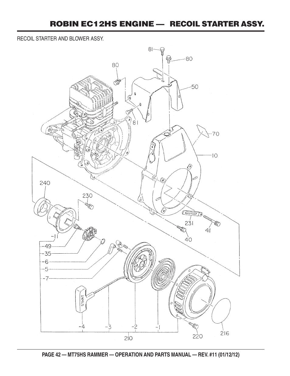 Robin ec12hs engine — recoil starter assy | Multiquip MT75HS User Manual | Page 42 / 50