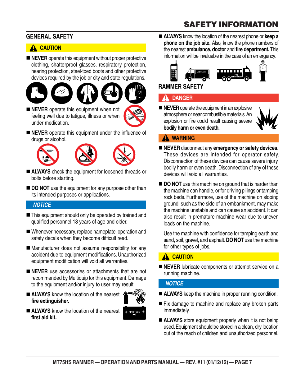 Safety information | Multiquip MT75HS User Manual | Page 7 / 50