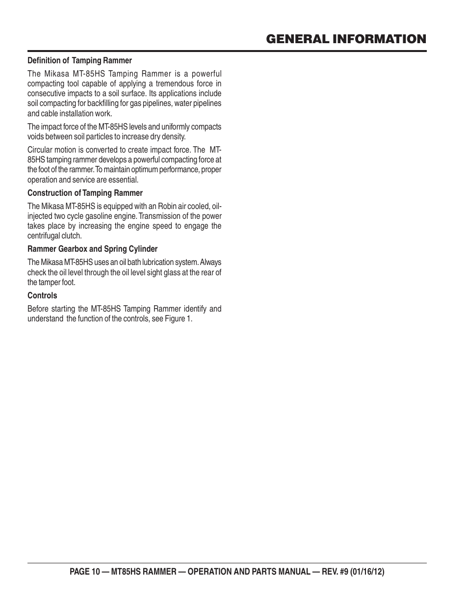 General information | Multiquip MT85HS User Manual | Page 10 / 50