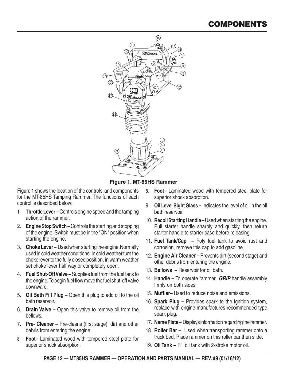 Components | Multiquip MT85HS User Manual | Page 12 / 50