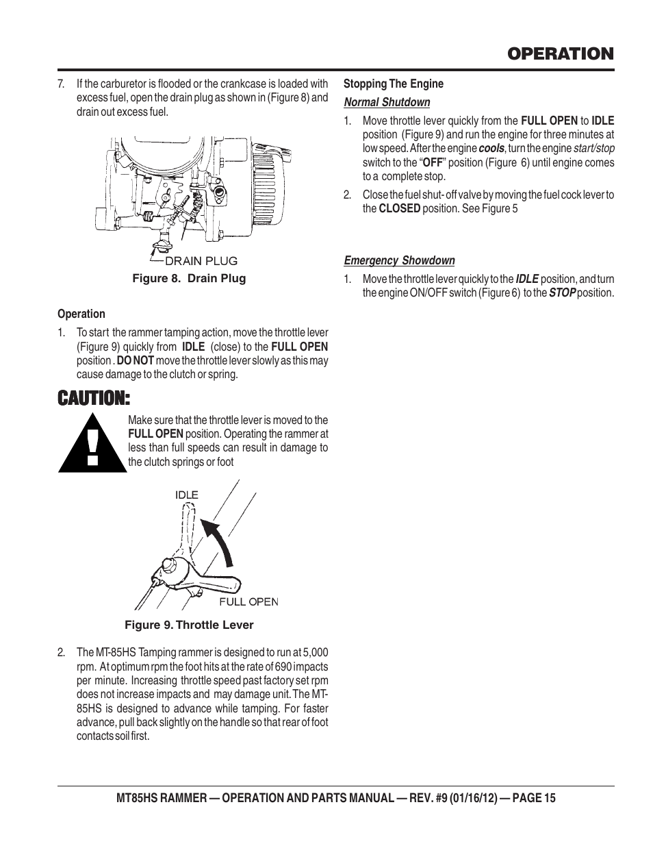 Caution, Operation | Multiquip MT85HS User Manual | Page 15 / 50