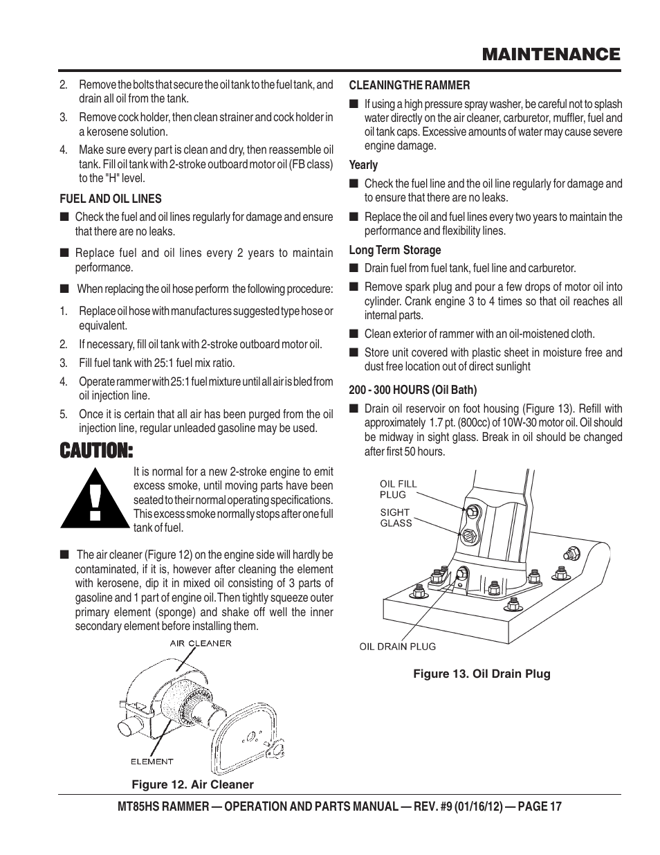 Caution, Maintenance | Multiquip MT85HS User Manual | Page 17 / 50