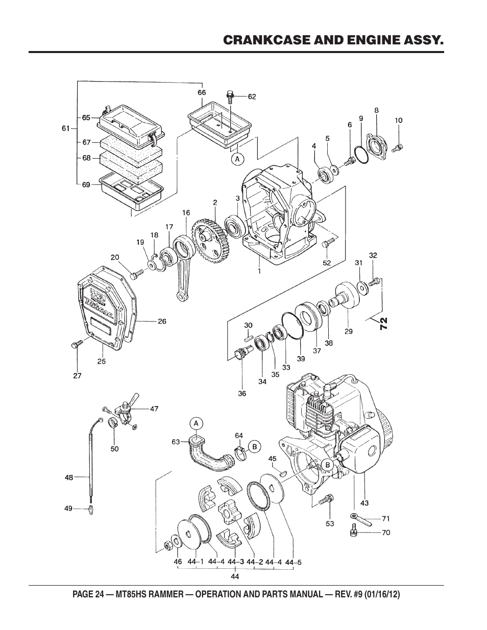 Crankcase and engine assy | Multiquip MT85HS User Manual | Page 24 / 50