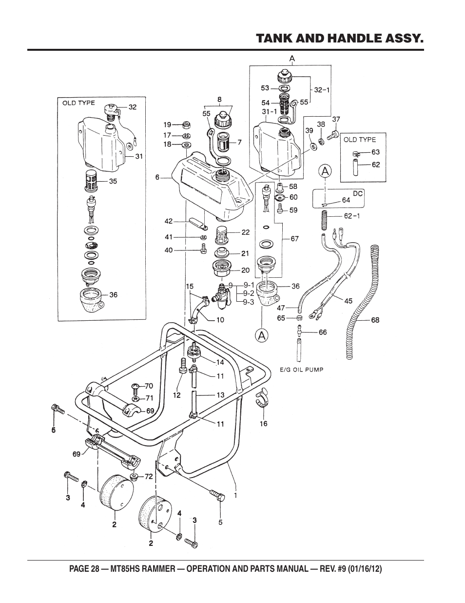 Tank and handle assy | Multiquip MT85HS User Manual | Page 28 / 50