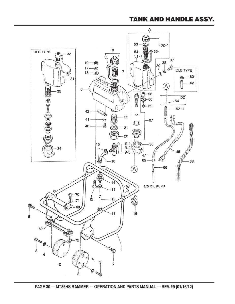 Tank and handle assy | Multiquip MT85HS User Manual | Page 30 / 50