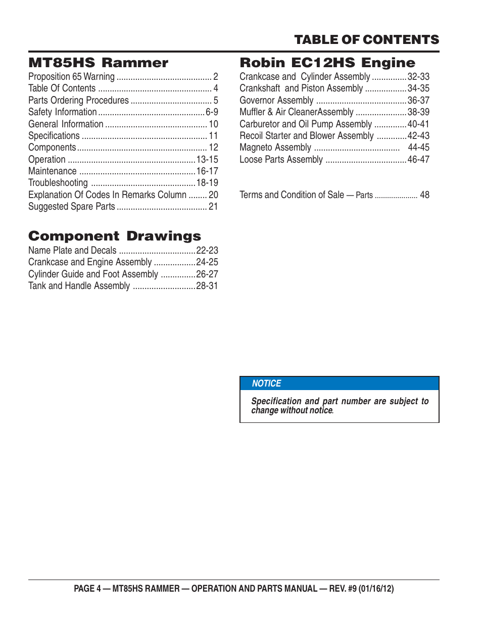 Multiquip MT85HS User Manual | Page 4 / 50