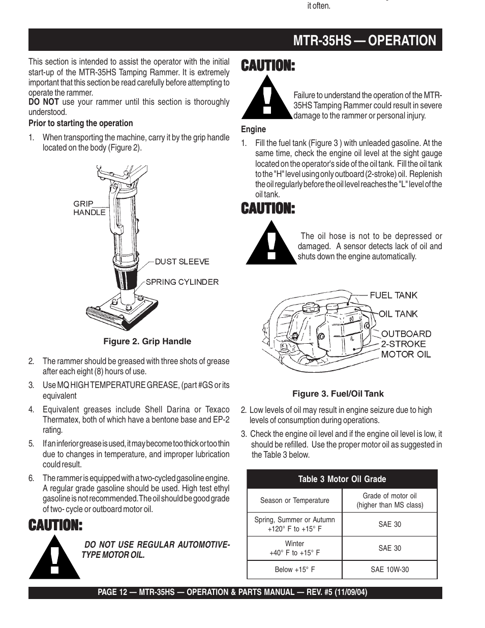 Mtr-35hs — operation, Caution | Multiquip MTR35HS User Manual | Page 12 / 54