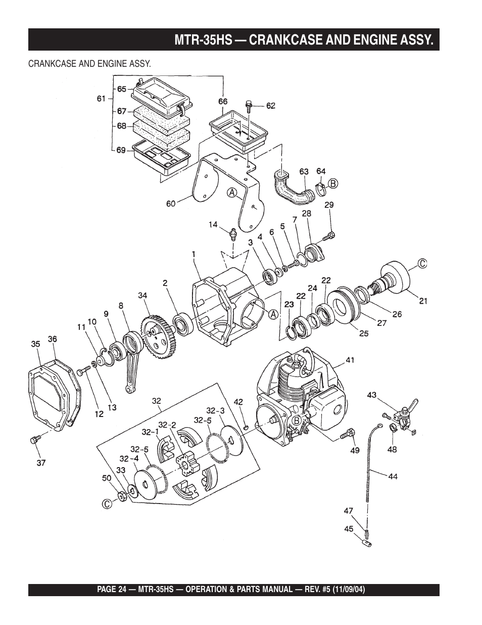 Mtr-35hs — crankcase and engine assy | Multiquip MTR35HS User Manual | Page 24 / 54