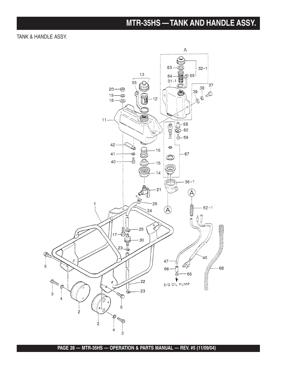 Mtr-35hs — tank and handle assy | Multiquip MTR35HS User Manual | Page 28 / 54