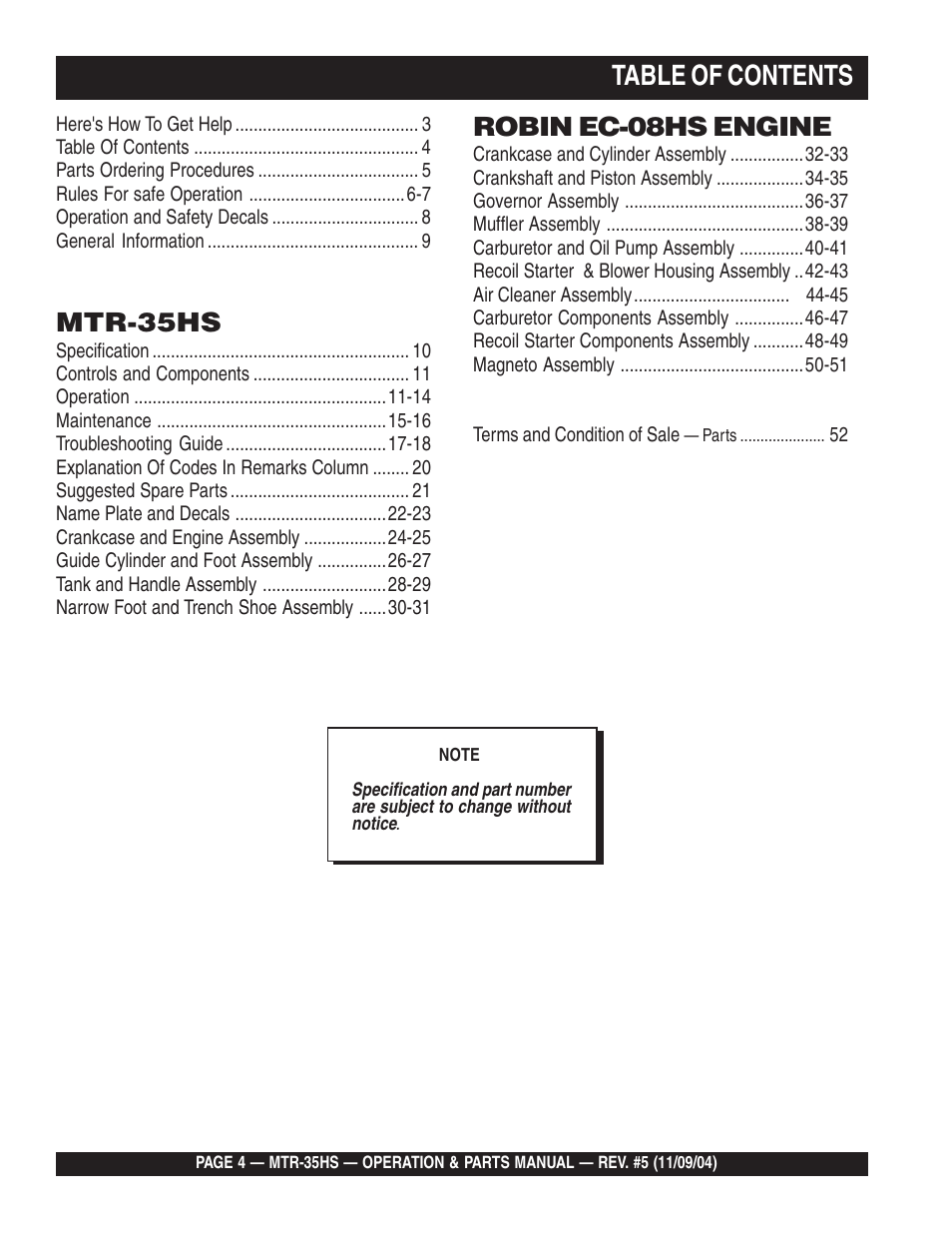 Multiquip MTR35HS User Manual | Page 4 / 54