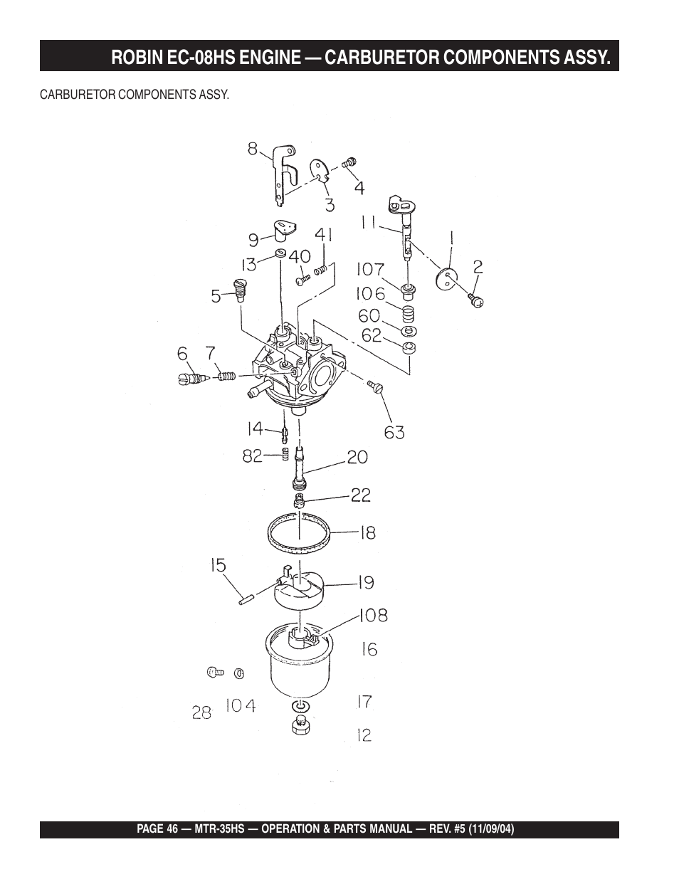 Robin ec-08hs engine — carburetor components assy | Multiquip MTR35HS User Manual | Page 46 / 54