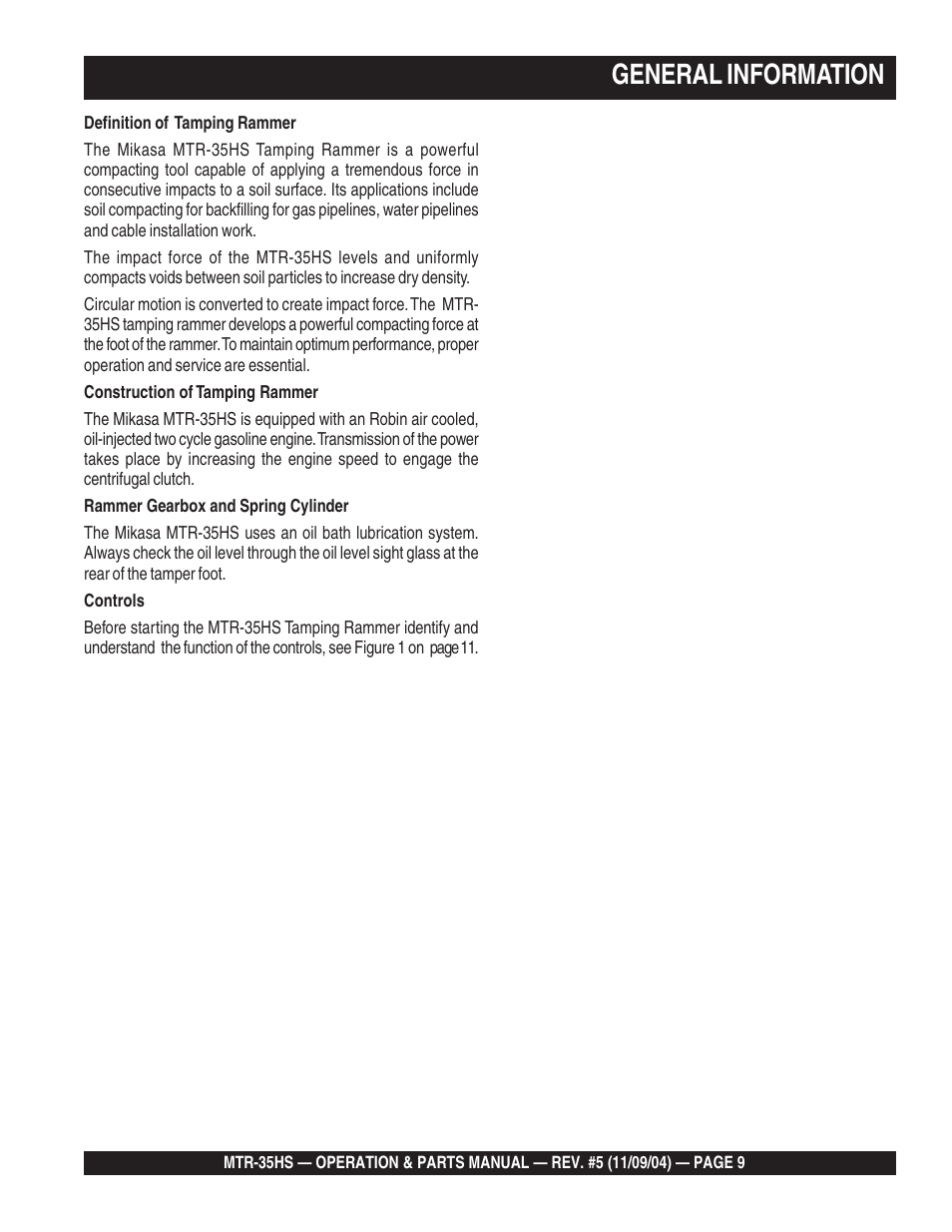 General information | Multiquip MTR35HS User Manual | Page 9 / 54