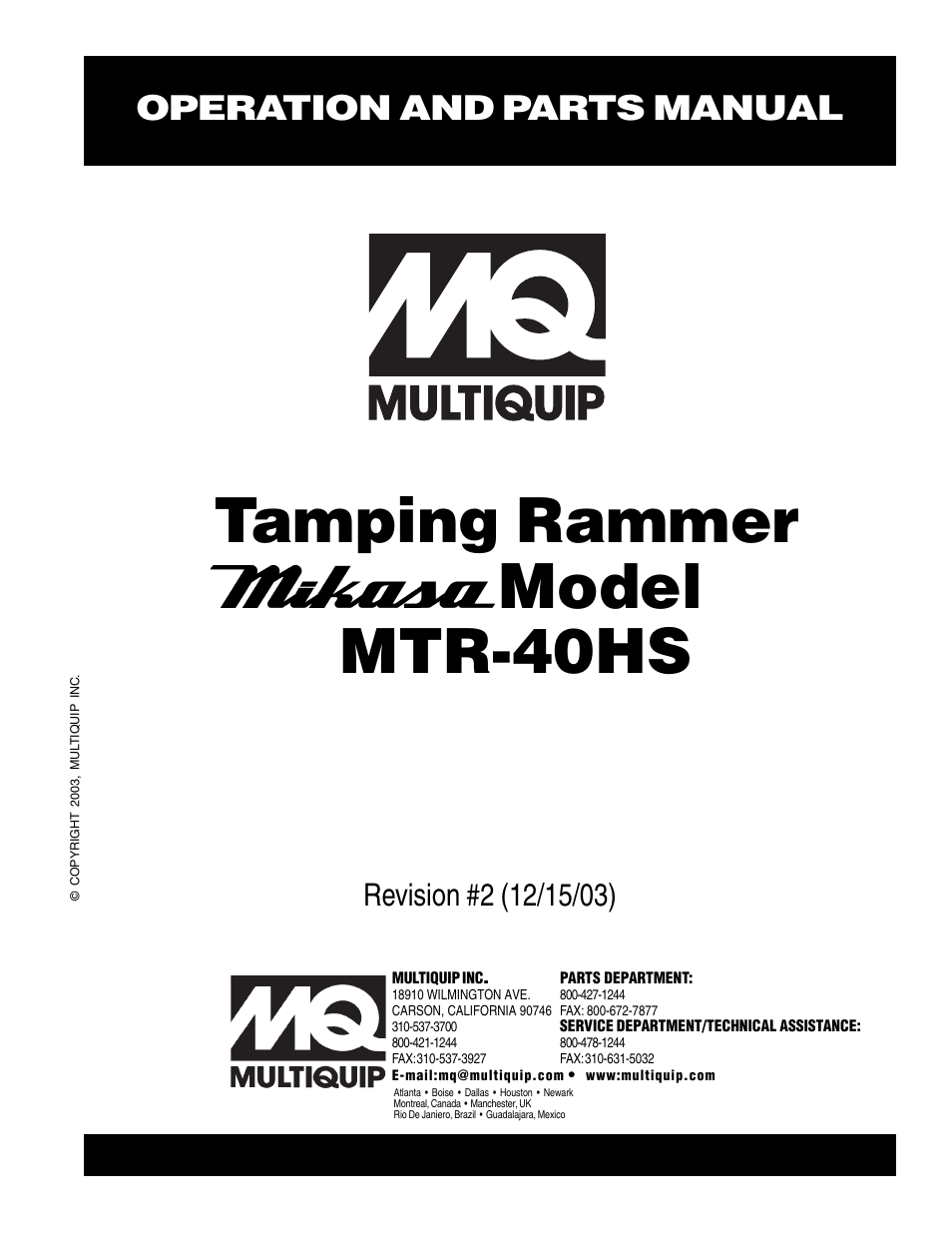 Multiquip MTR40HS User Manual | 66 pages