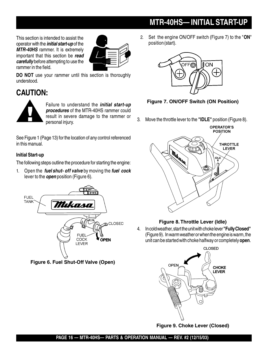 Mtr-40hs— initial start-up, Caution | Multiquip MTR40HS User Manual | Page 16 / 66