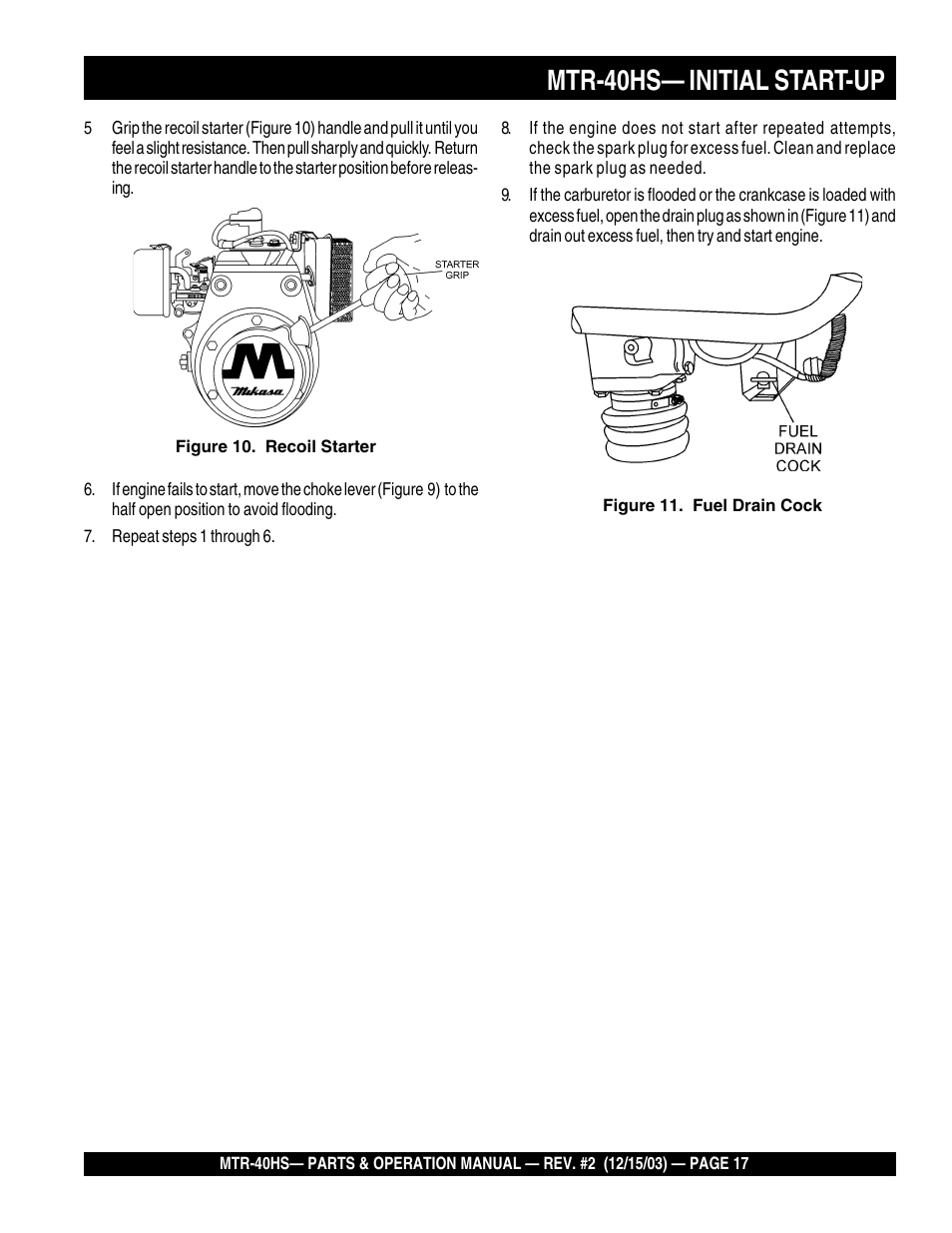 Mtr-40hs— initial start-up | Multiquip MTR40HS User Manual | Page 17 / 66