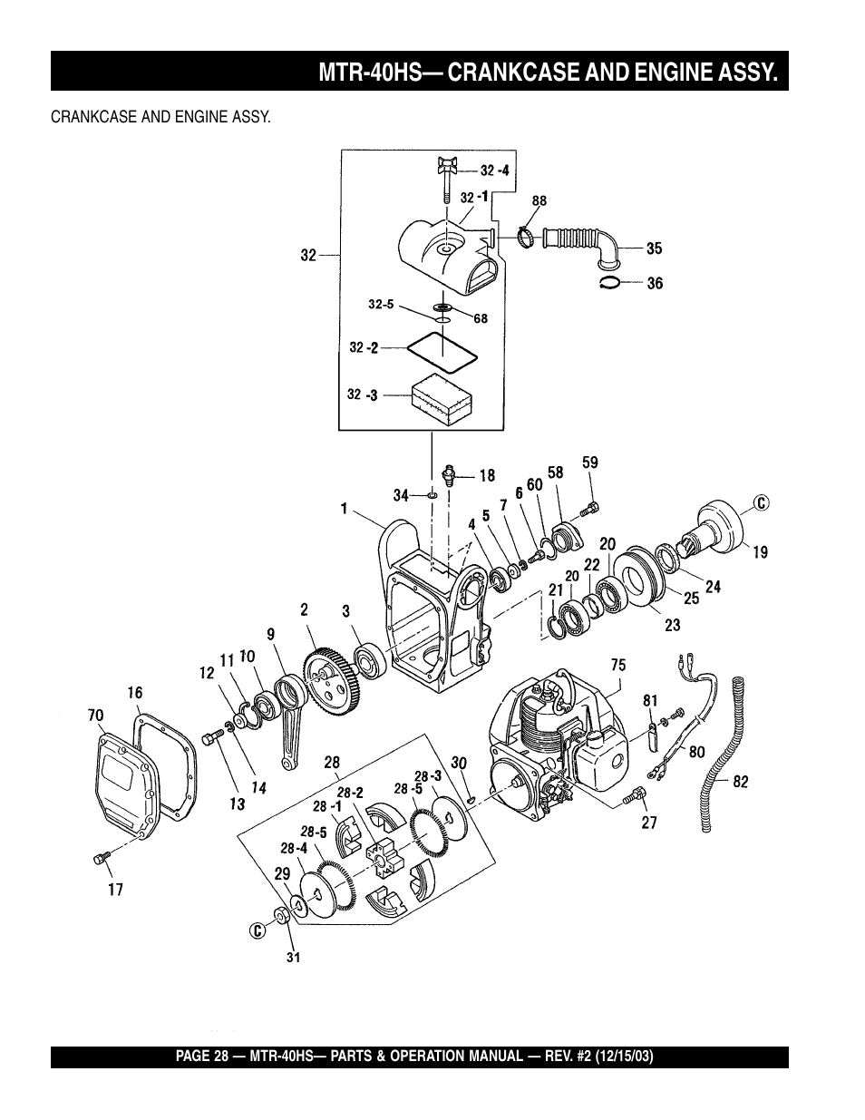 Mtr-40hs— crankcase and engine assy | Multiquip MTR40HS User Manual | Page 28 / 66