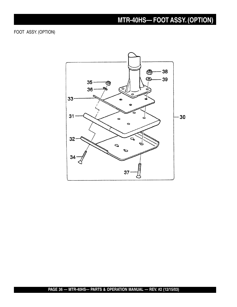 Mtr-40hs— foot assy. (option) | Multiquip MTR40HS User Manual | Page 36 / 66