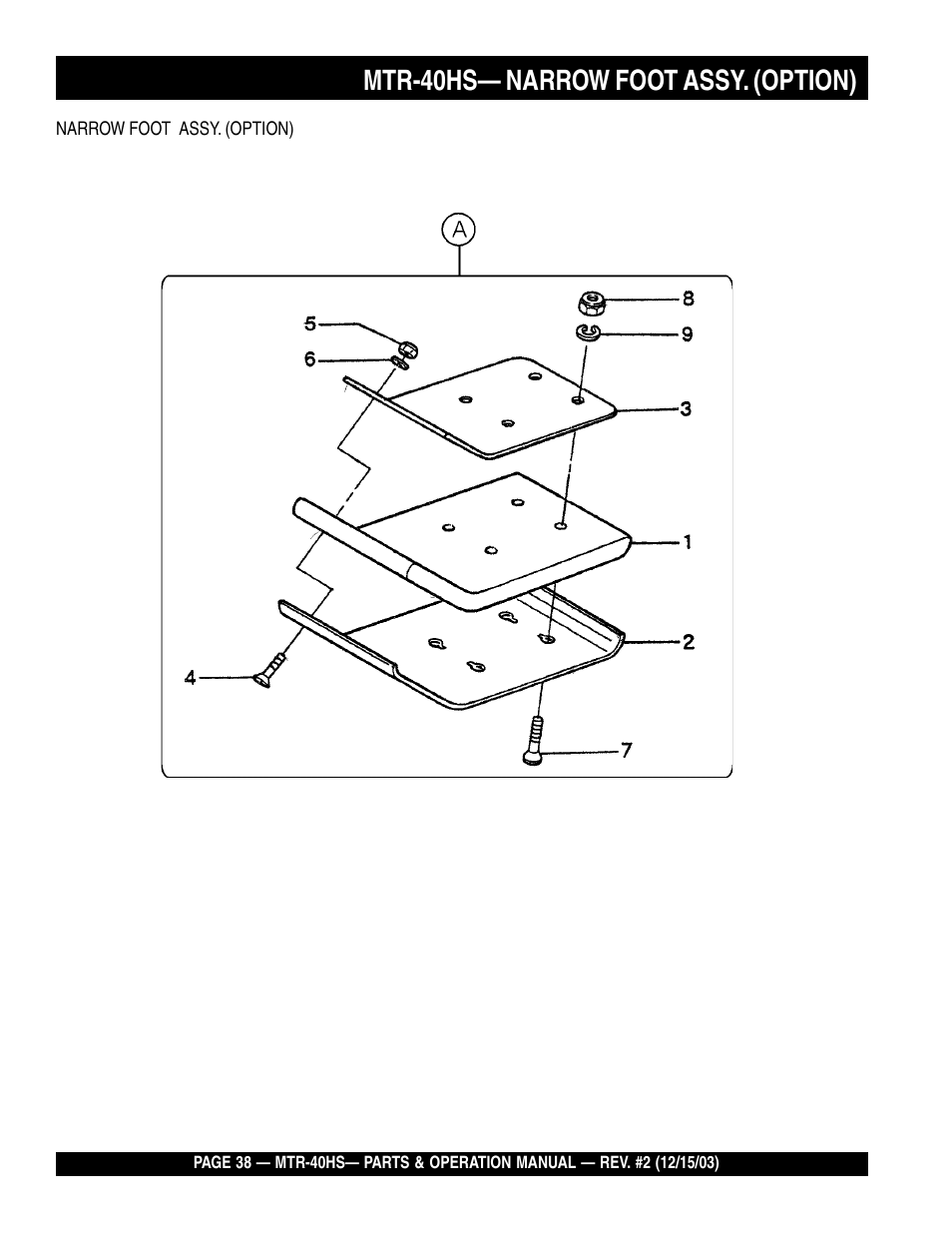 Mtr-40hs— narrow foot assy. (option) | Multiquip MTR40HS User Manual | Page 38 / 66