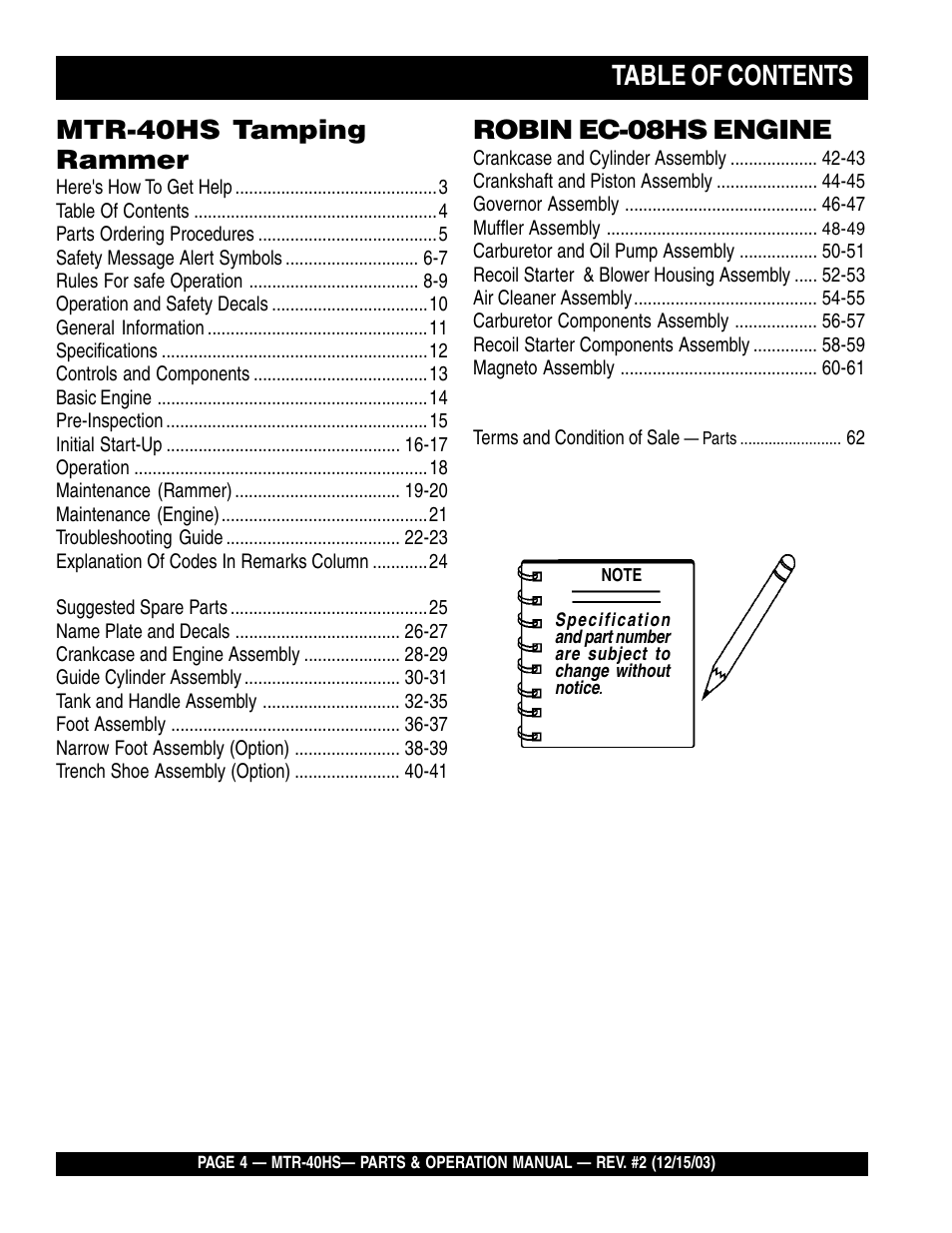 Multiquip MTR40HS User Manual | Page 4 / 66