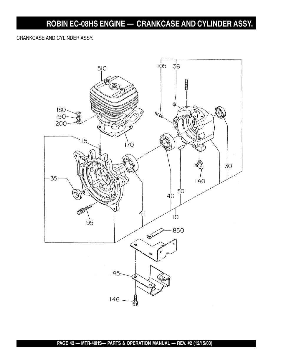 Robin ec-08hs engine — crankcase and cylinder assy | Multiquip MTR40HS User Manual | Page 42 / 66