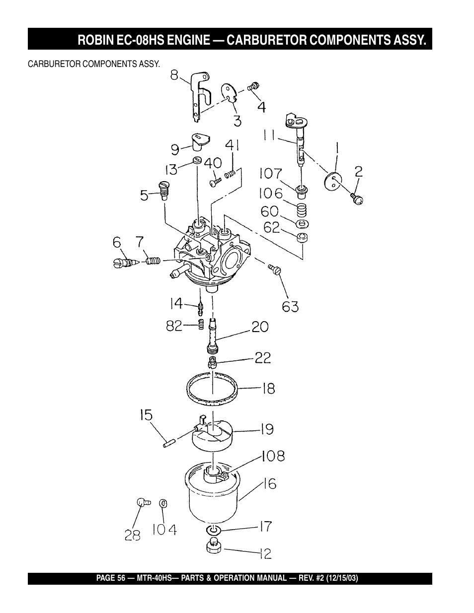 Robin ec-08hs engine — carburetor components assy | Multiquip MTR40HS User Manual | Page 56 / 66