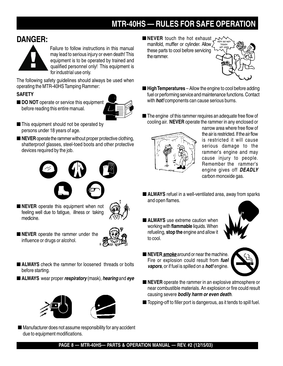 Mtr-40hs — rules for safe operation danger | Multiquip MTR40HS User Manual | Page 8 / 66