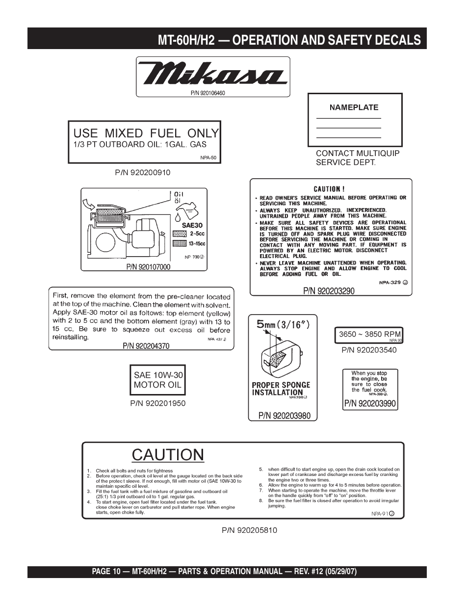 Multiquip MT-60H/H2 User Manual | Page 10 / 52