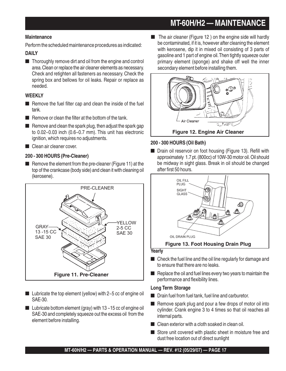 Mt-60h/h2 — maintenance | Multiquip MT-60H/H2 User Manual | Page 17 / 52