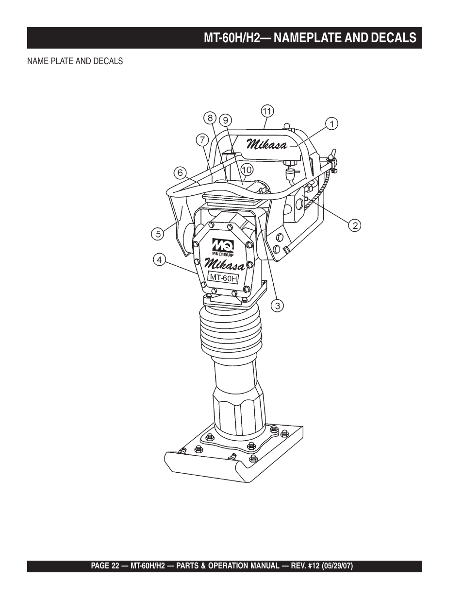 Mt-60h/h2— nameplate and decals | Multiquip MT-60H/H2 User Manual | Page 22 / 52