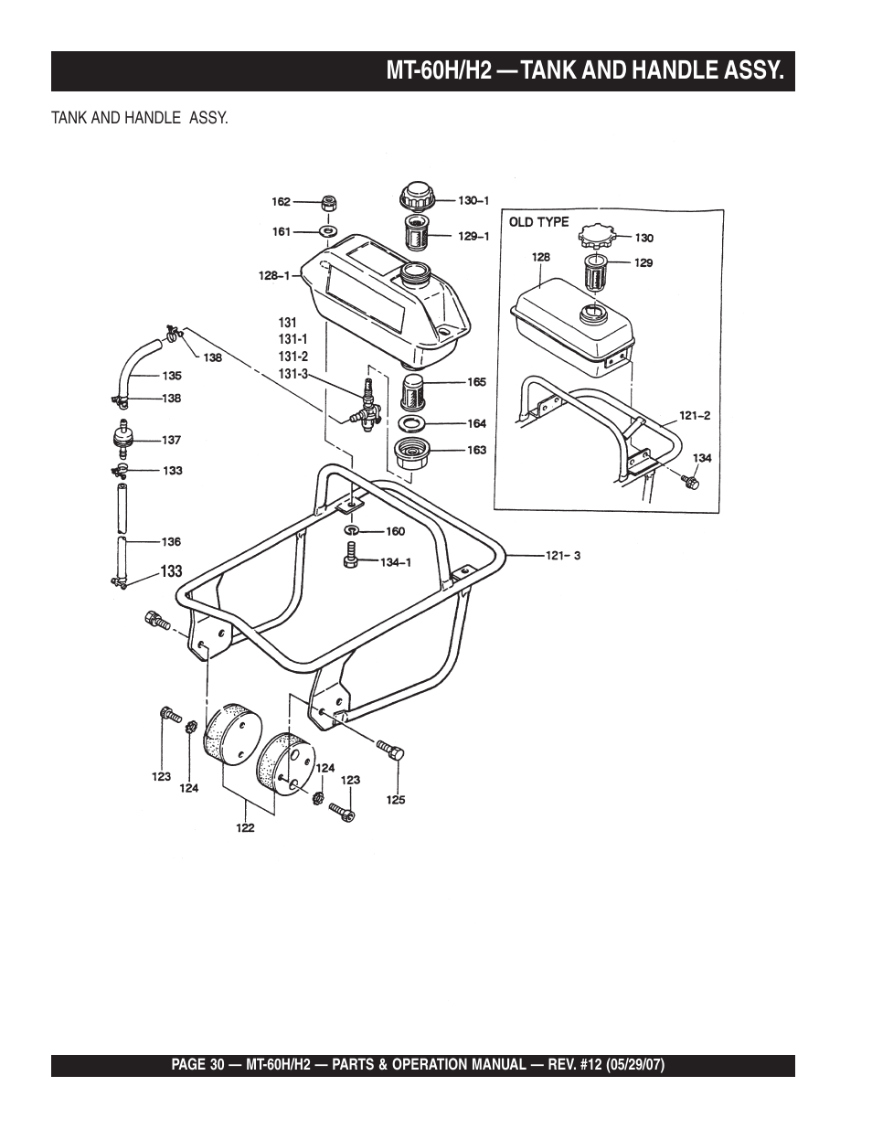 Mt-60h/h2 — tank and handle assy | Multiquip MT-60H/H2 User Manual | Page 30 / 52