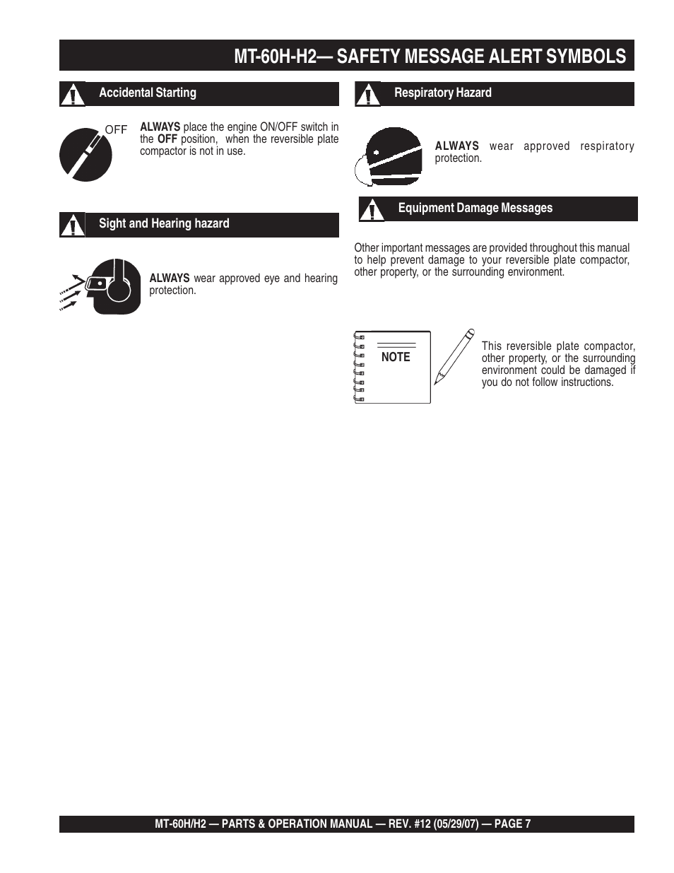 Mt-60h-h2— safety message alert symbols | Multiquip MT-60H/H2 User Manual | Page 7 / 52
