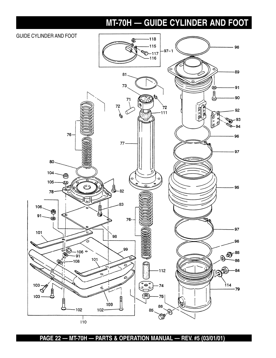 Mt-70h — guide cylinder and foot | Multiquip MT70H User Manual | Page 22 / 44