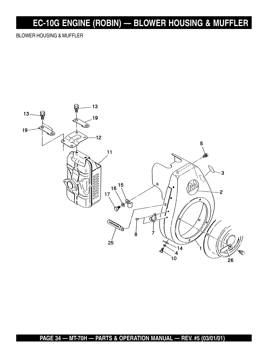 Ec-10g engine (robin) — blower housing & muffler | Multiquip MT70H User Manual | Page 34 / 44