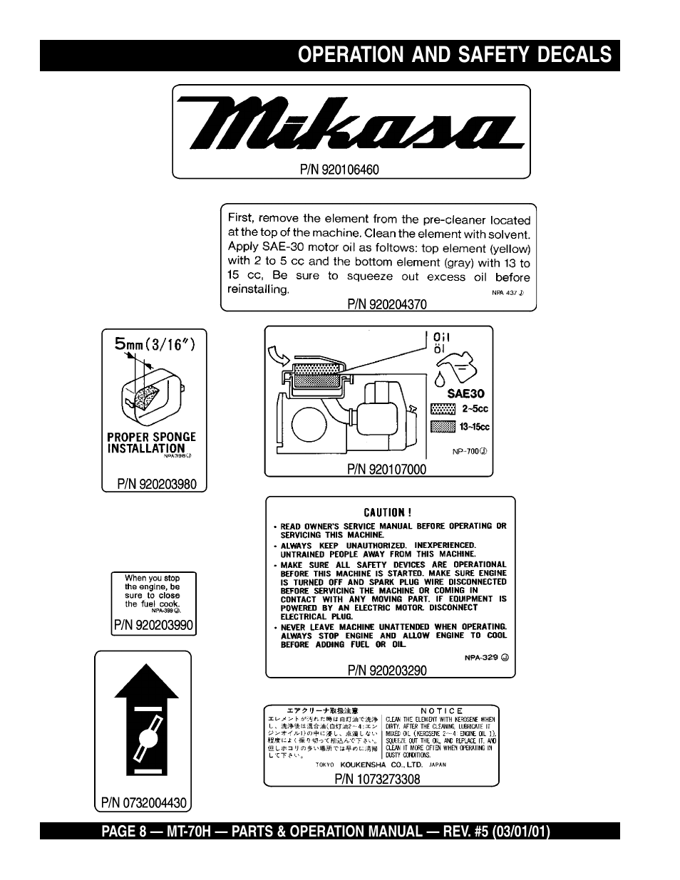 Operation and safety decals | Multiquip MT70H User Manual | Page 8 / 44