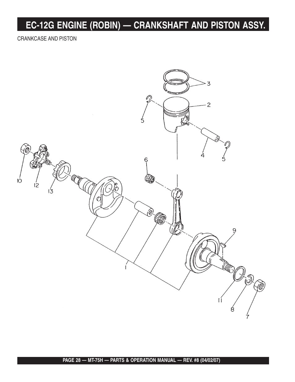 Ec-12g engine (robin) — crankshaft and piston assy | Multiquip MT75H User Manual | Page 28 / 42