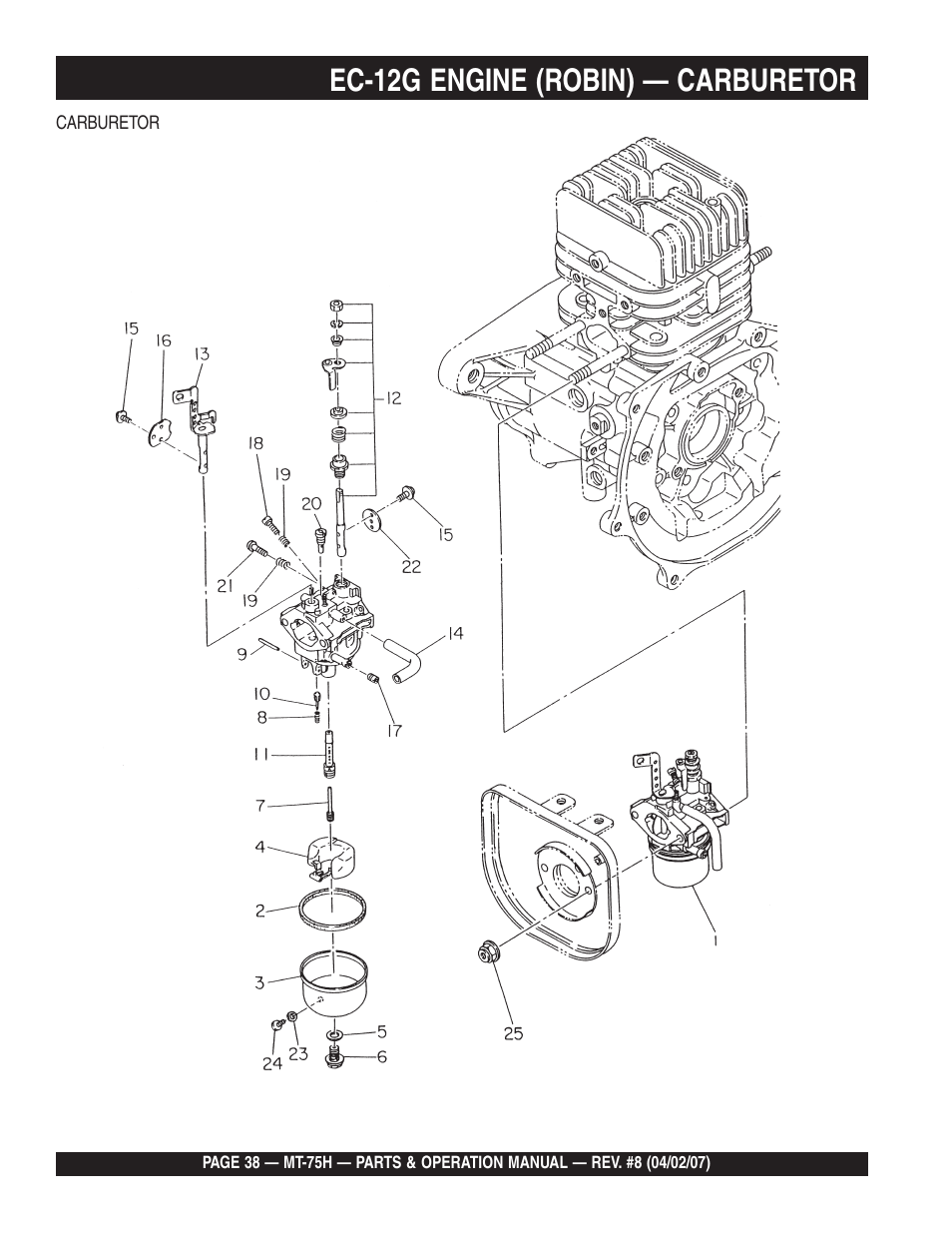 Ec-12g engine (robin) — carburetor | Multiquip MT75H User Manual | Page 38 / 42