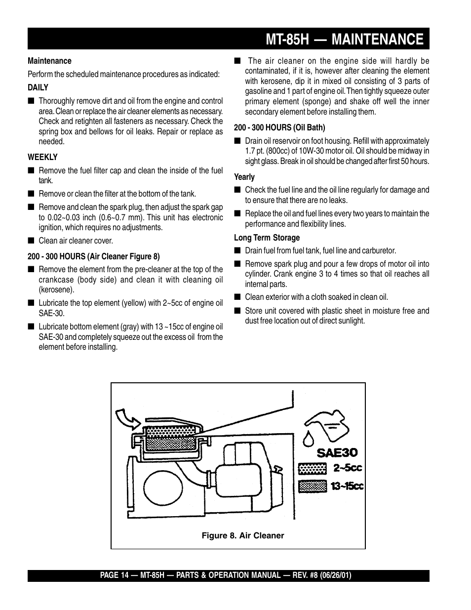 Mt-85h — maintenance | Multiquip MT85H User Manual | Page 14 / 42