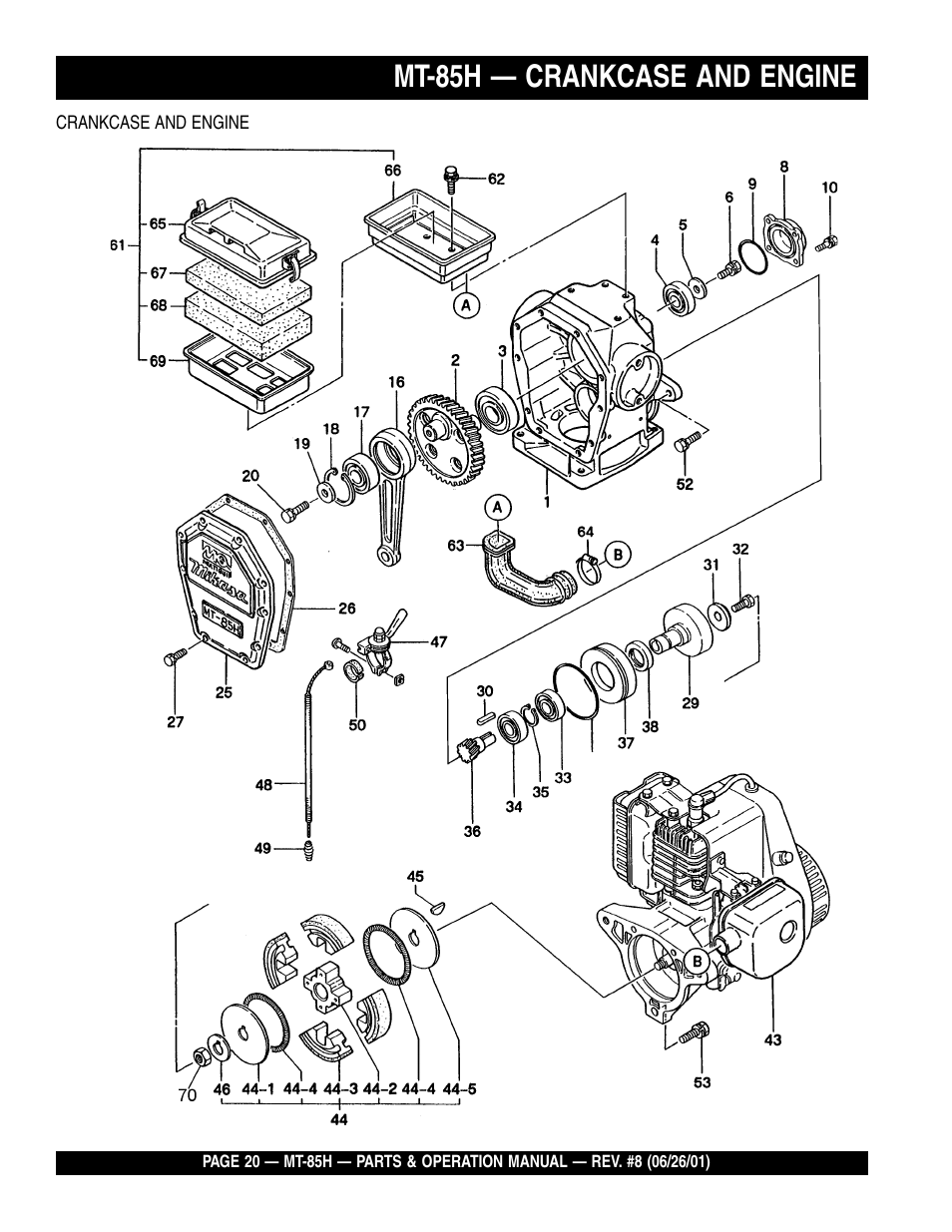 Mt-85h — crankcase and engine | Multiquip MT85H User Manual | Page 20 / 42