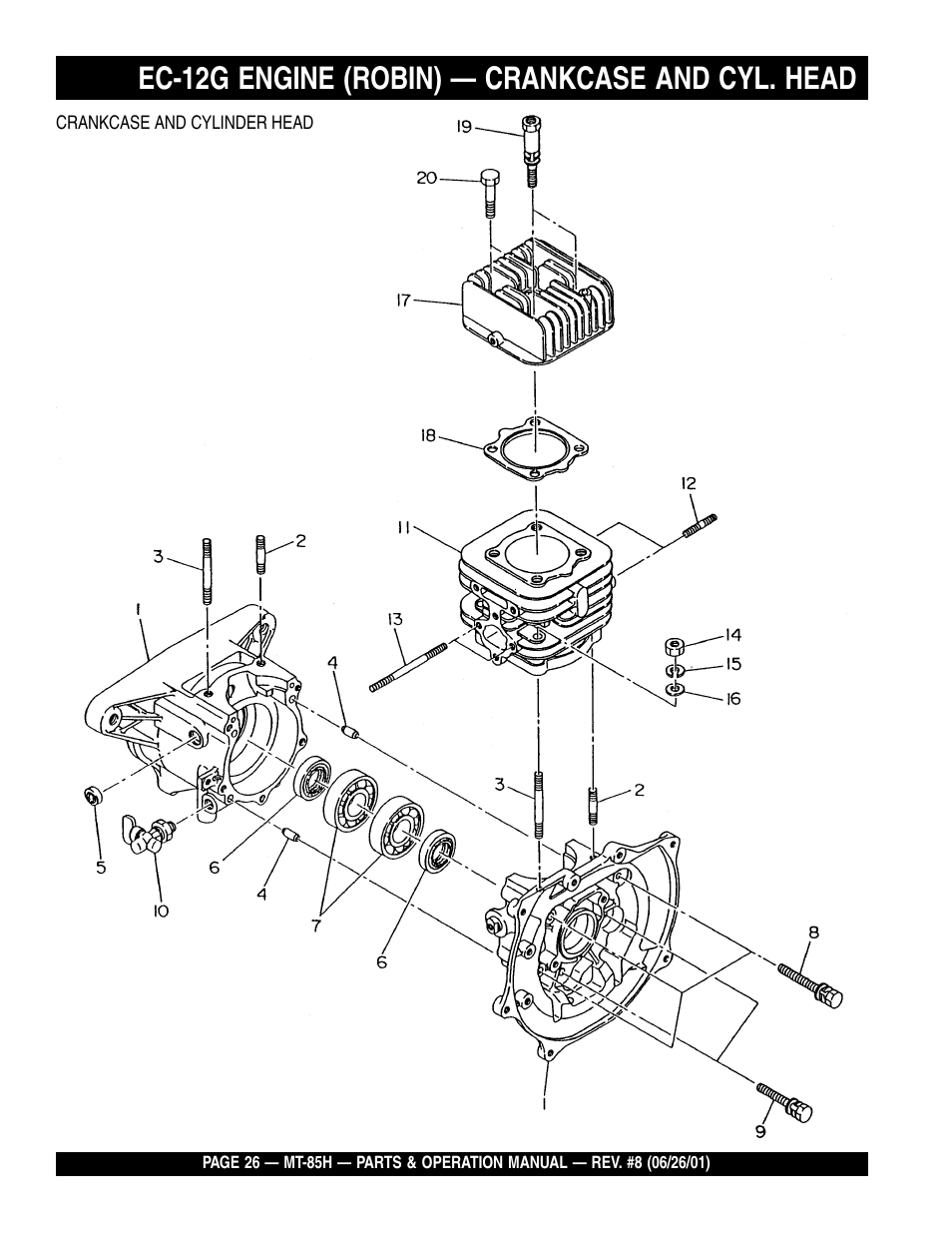 Ec-12g engine (robin) — crankcase and cyl. head | Multiquip MT85H User Manual | Page 26 / 42