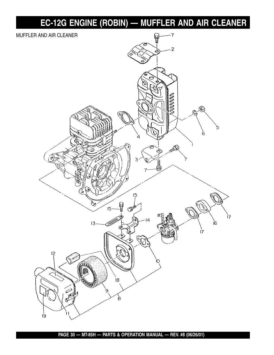 Ec-12g engine (robin) — muffler and air cleaner | Multiquip MT85H User Manual | Page 30 / 42