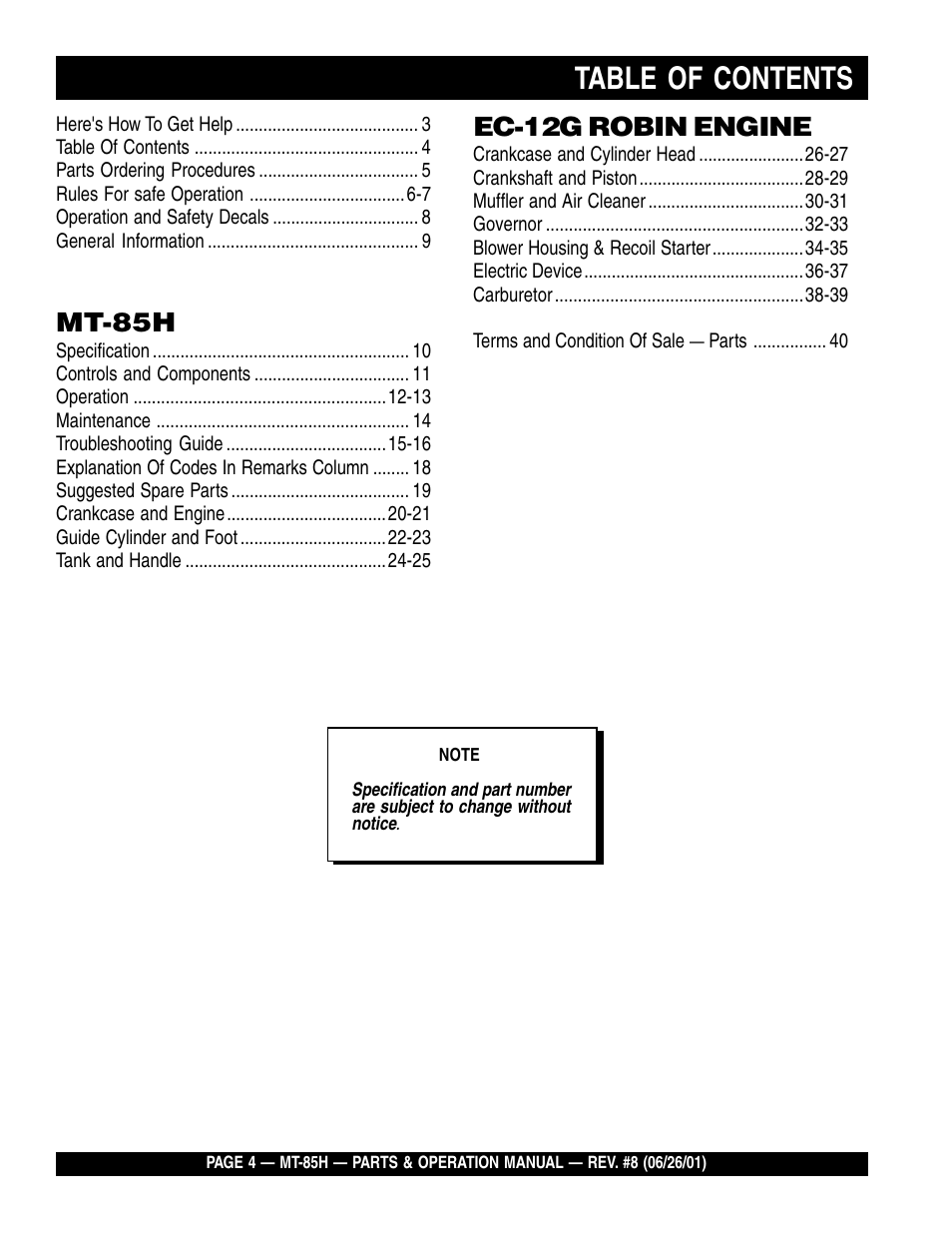 Multiquip MT85H User Manual | Page 4 / 42