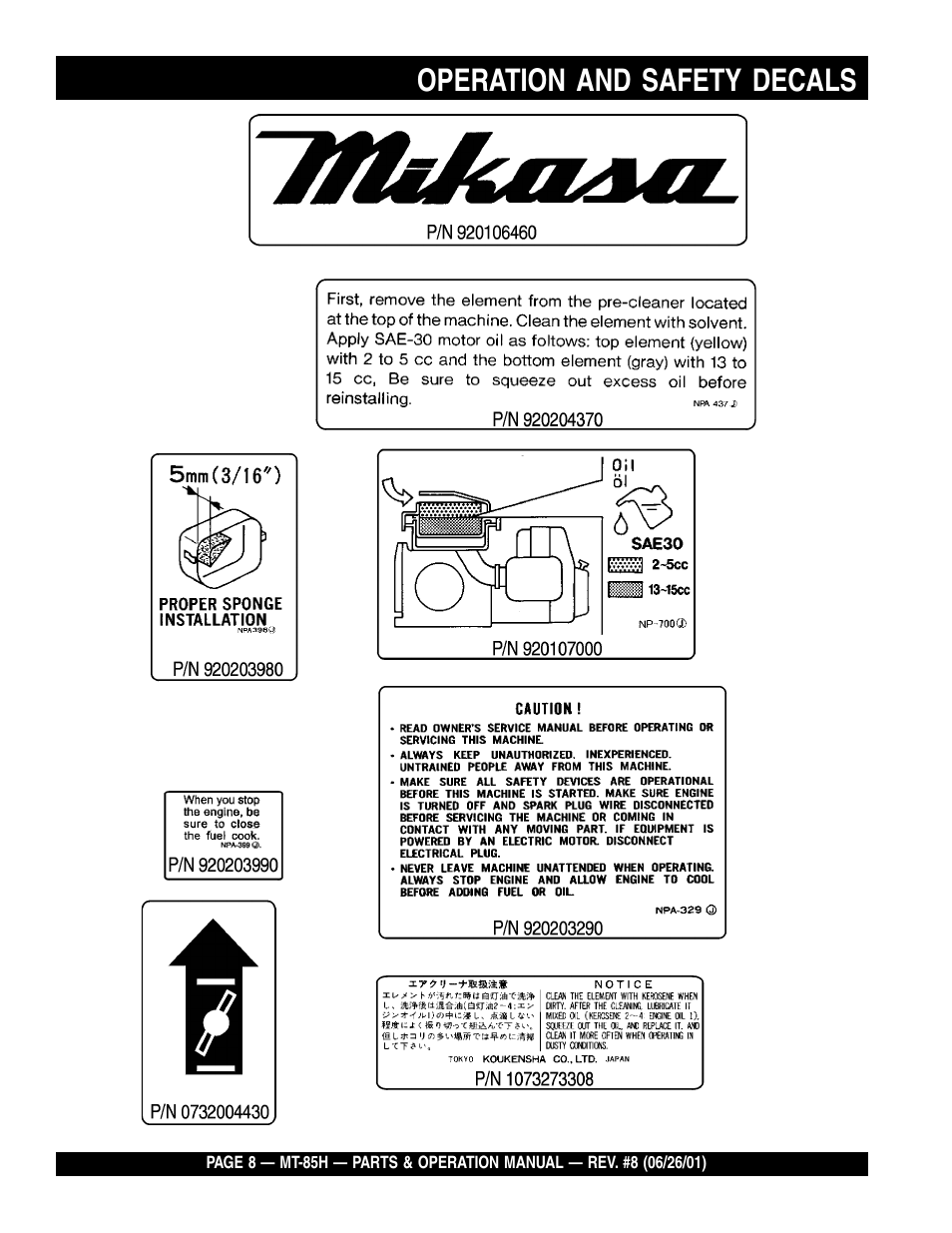 Operation and safety decals | Multiquip MT85H User Manual | Page 8 / 42