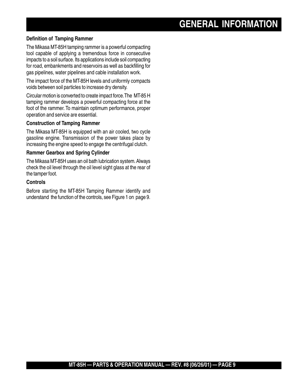 General information | Multiquip MT85H User Manual | Page 9 / 42