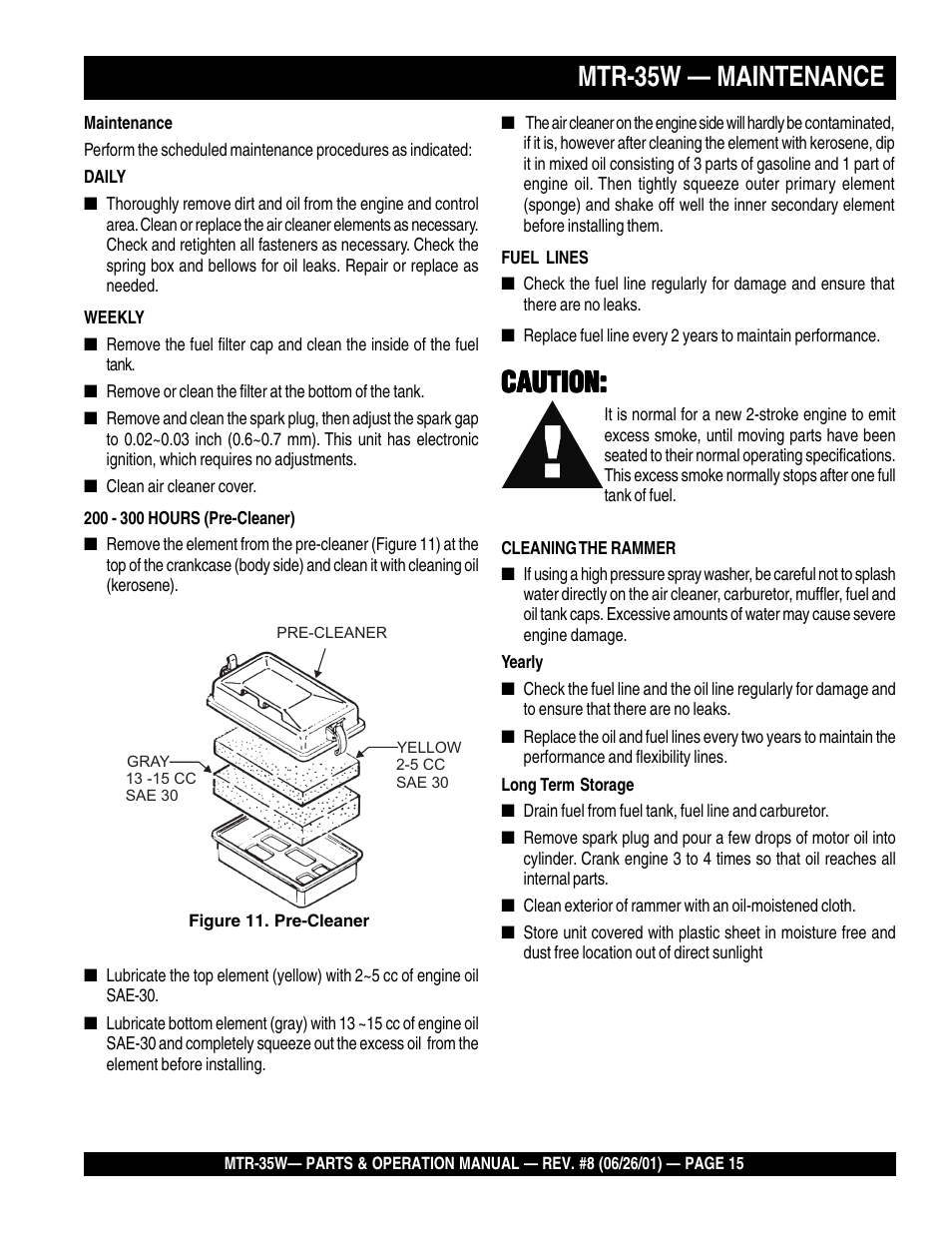 Mtr-35w — maintenance, Caution | Multiquip MTR35W User Manual | Page 15 / 46